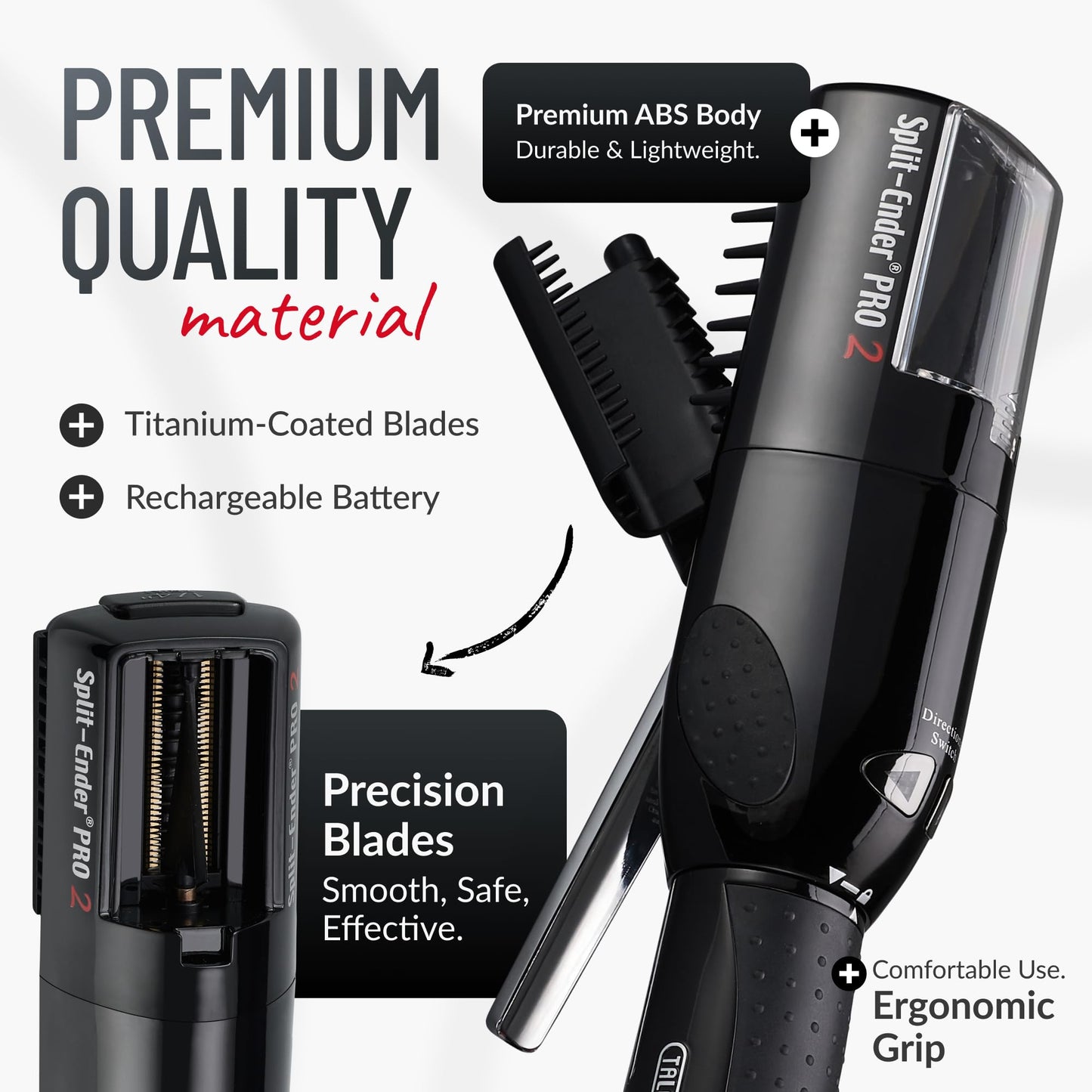 Split Ender Pro 2 - Hair Repair Electric Tool for Split Ends, Damaged Hair Trimmer for Broken, Dry, Brittle and Frizzy Split Ends, Men & Women Hair Products for Personal Care - Black