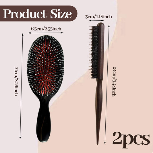 2 Pcs Hair Extension Brushes,Hair Extension Brush,Boar Bristle Hair Extension Brush,Hair Brush for Extensions for Long Thick Curly Wavy Dry Or Damaged,Slick Back Hair Brush,Boar Bristle Hair Brush