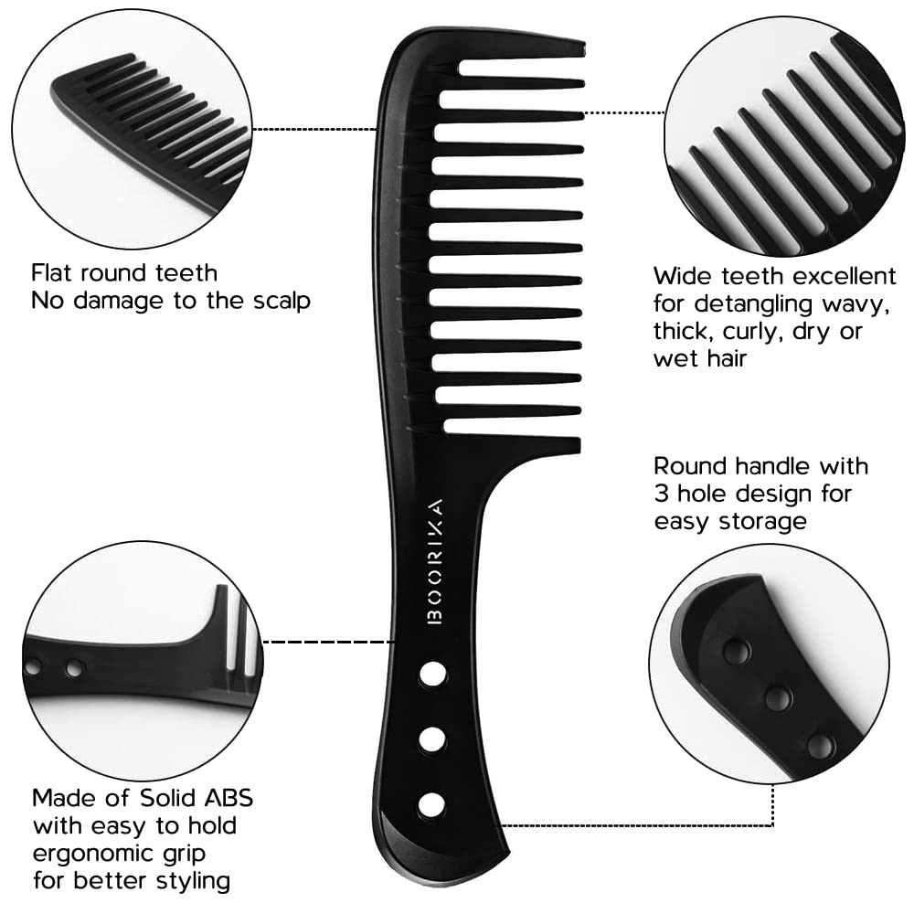 Boorika Wide Tooth Comb – Smooth & Sturdy Wide Tooth Comb for Curls – Curl Comb for Long Wet or Curly hair - Heat Resistant & Anti-Static Styling Comb… (Pack of 1)