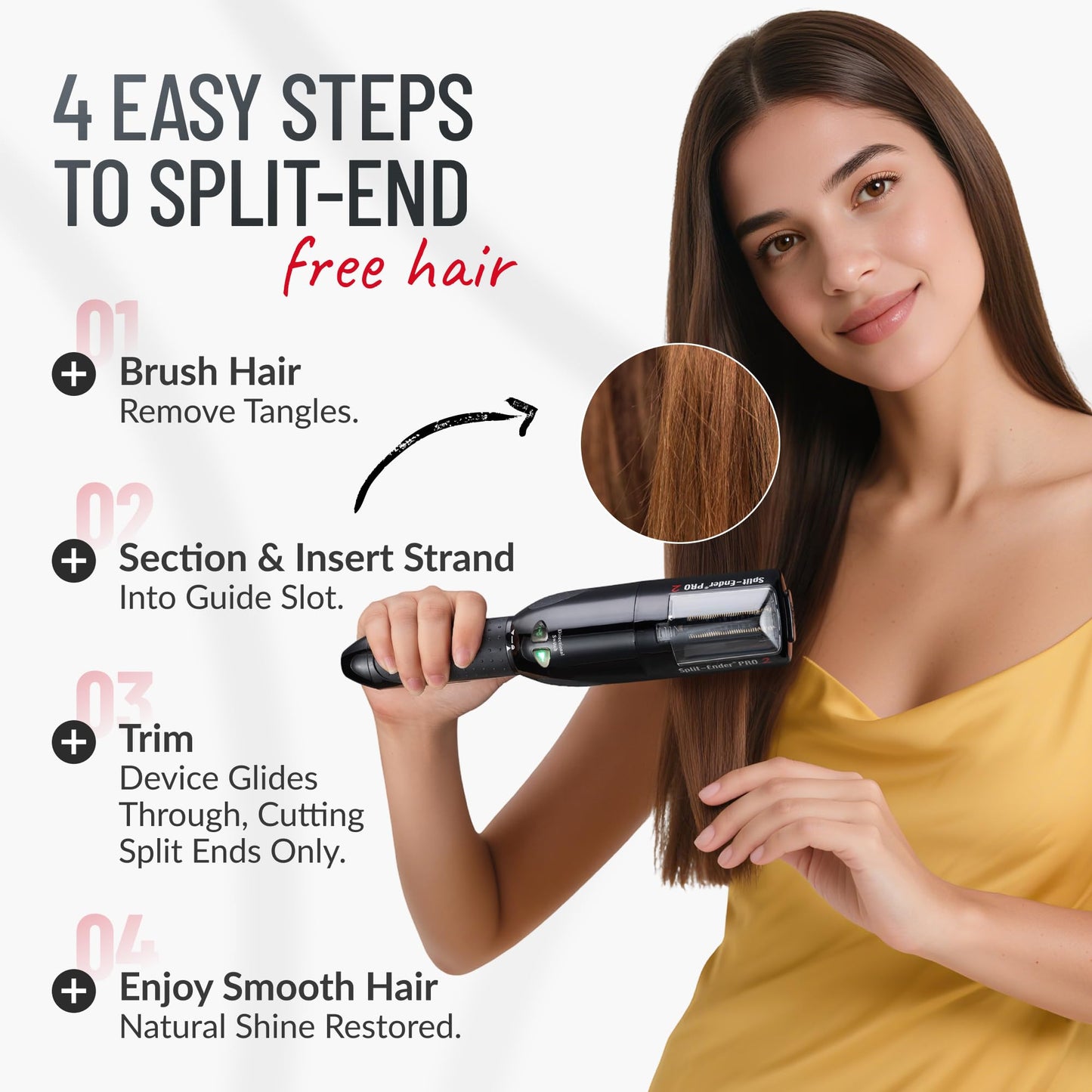 Split Ender Pro 2 - Hair Repair Electric Tool for Split Ends, Damaged Hair Trimmer for Broken, Dry, Brittle and Frizzy Split Ends, Men & Women Hair Products for Personal Care - Black