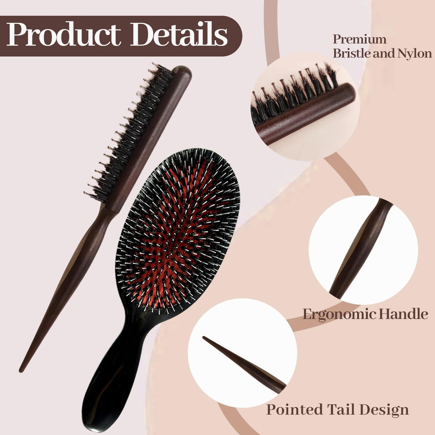 2 Pcs Hair Extension Brushes,Hair Extension Brush,Boar Bristle Hair Extension Brush,Hair Brush for Extensions for Long Thick Curly Wavy Dry Or Damaged,Slick Back Hair Brush,Boar Bristle Hair Brush