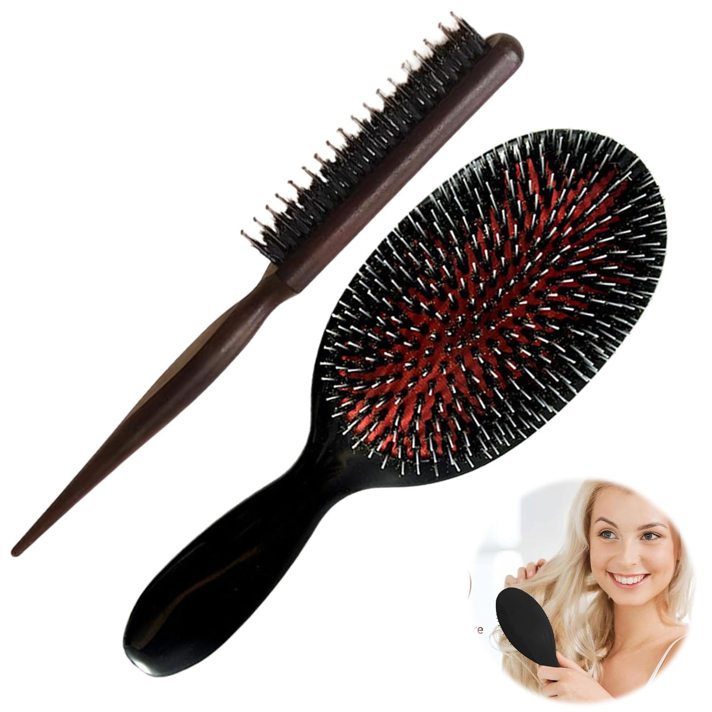 2 Pcs Hair Extension Brushes,Hair Extension Brush,Boar Bristle Hair Extension Brush,Hair Brush for Extensions for Long Thick Curly Wavy Dry Or Damaged,Slick Back Hair Brush,Boar Bristle Hair Brush