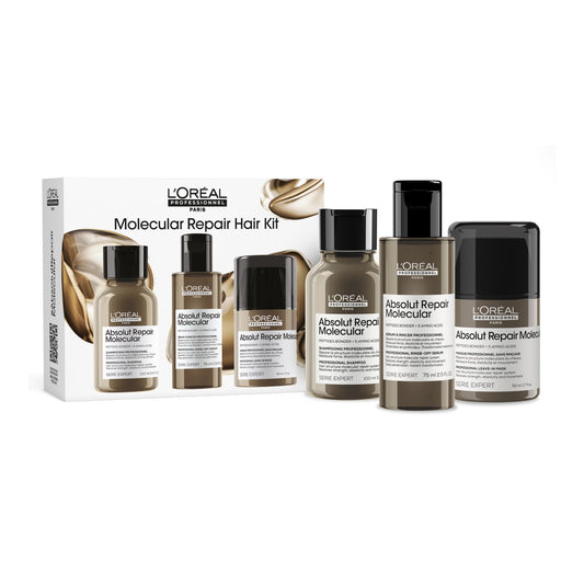 L’Oréal Professionnel Serie Expert Absolute Repair Molecule Mini Duo Kit : Repair Shampoo 100ml + Deep Penetration Rinse-off Serum 75ml + Proefessional Leave-in Mask | 50ml