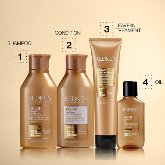 Redken All Soft Conditioner | Deeply Conditions and Hydrates | Softens, Smooths, and Adds Shine | Safe for Color-Treated Hair | Nourishing Shampoo for Dry Hair | With Argan Oil
