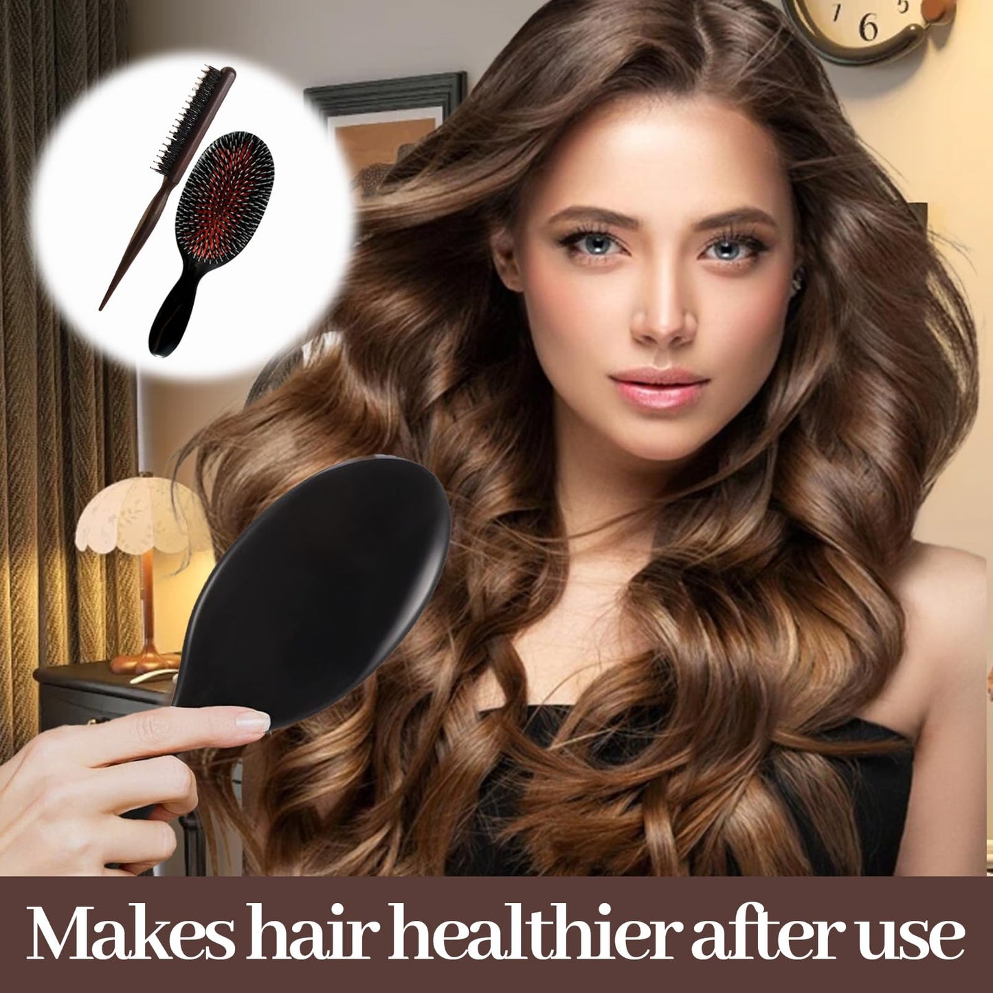 2 Pcs Hair Extension Brushes,Hair Extension Brush,Boar Bristle Hair Extension Brush,Hair Brush for Extensions for Long Thick Curly Wavy Dry Or Damaged,Slick Back Hair Brush,Boar Bristle Hair Brush