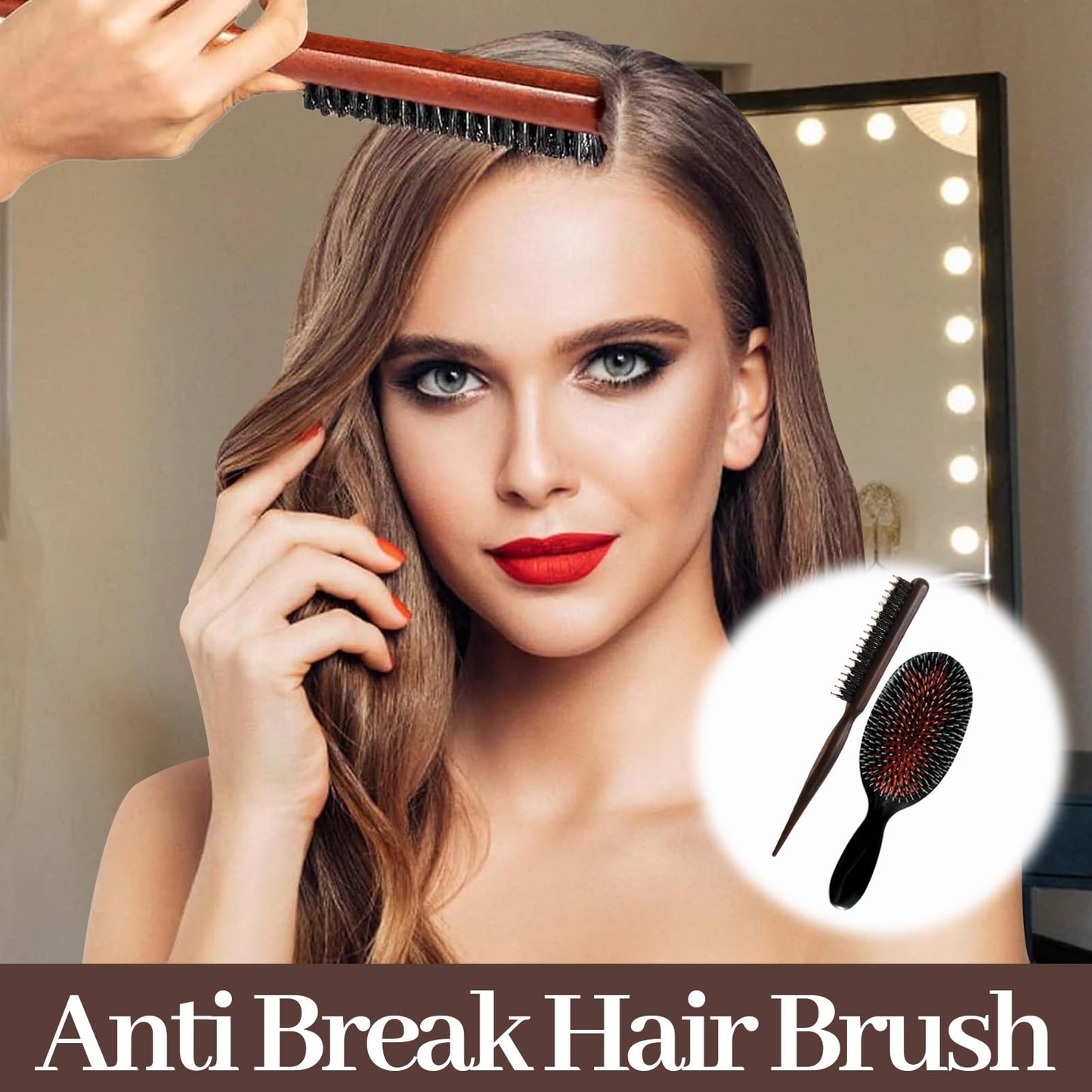 2 Pcs Hair Extension Brushes,Hair Extension Brush,Boar Bristle Hair Extension Brush,Hair Brush for Extensions for Long Thick Curly Wavy Dry Or Damaged,Slick Back Hair Brush,Boar Bristle Hair Brush