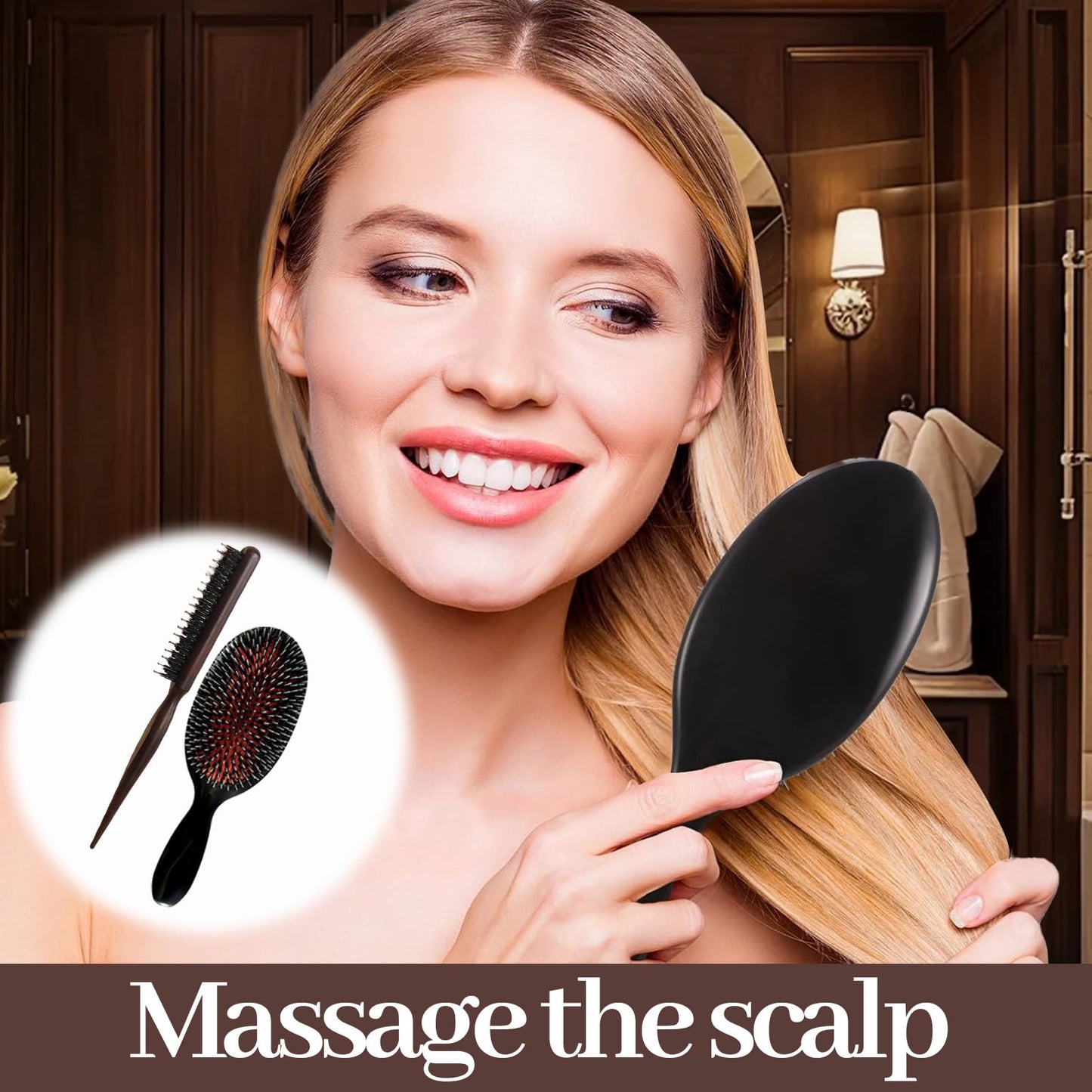 2 Pcs Hair Extension Brushes,Hair Extension Brush,Boar Bristle Hair Extension Brush,Hair Brush for Extensions for Long Thick Curly Wavy Dry Or Damaged,Slick Back Hair Brush,Boar Bristle Hair Brush
