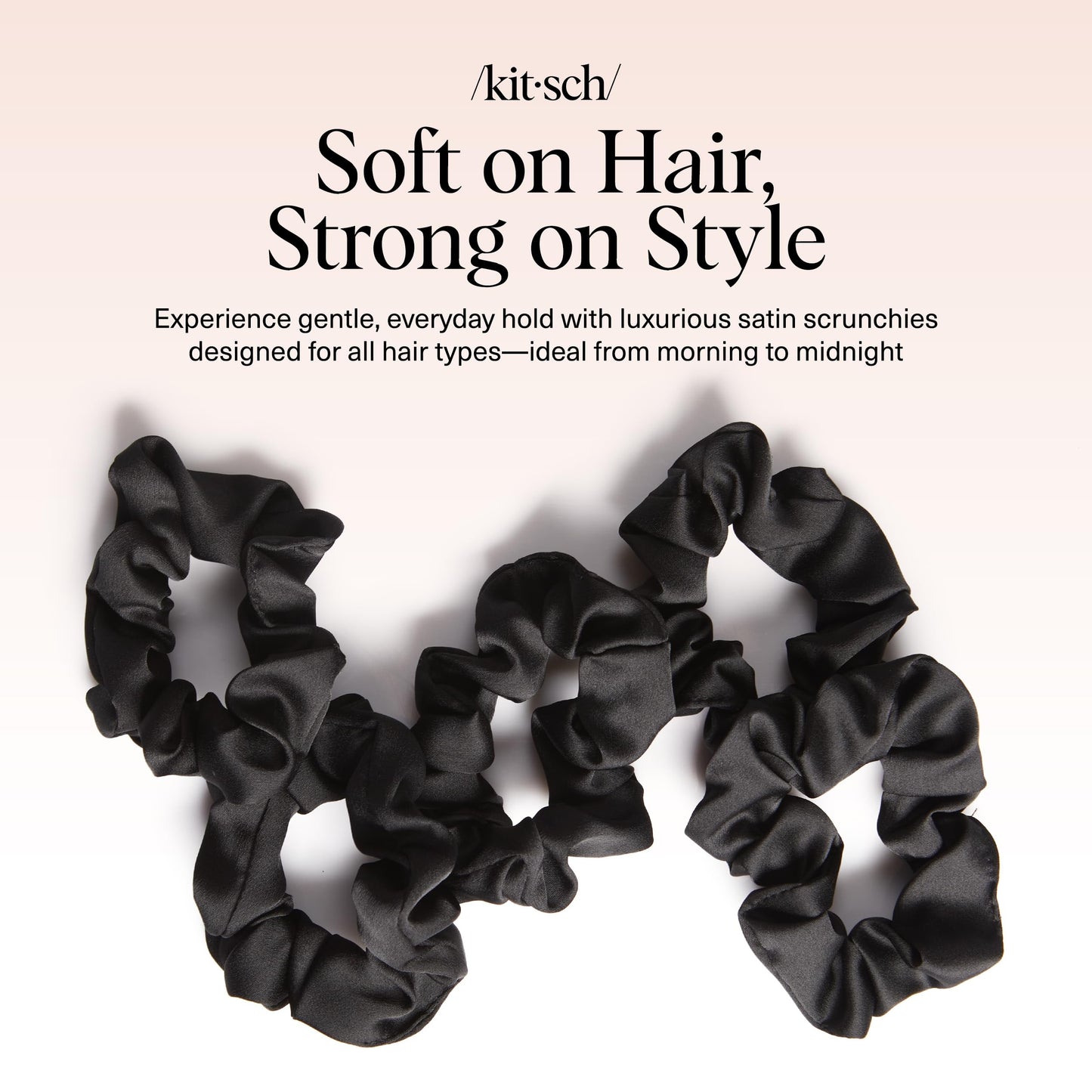 Kitsch Satin Hair Scrunchies for Women, Softer Than Silk Scrunchies for Hair, Satin Scrunchies for Girls, Satin Hair Ties for Women, Silk Hair Ties No Damage, Silk Ponytail Holders, 5 pcs (Black)